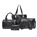 Black crocodile embossed patent leather women handbag set with 6 pieces and gold hardware - 6-Piece Set / Black