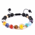 Solar system bracelet with 8mm lava stones and colorful planetary beads on a black cord - Lava Stone - Eight Planets Bracelet (Elastic Cord)