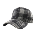Cappellino da baseball classico a scacchi grigi e neri in lana spessa, vista a 45 gradi - Regolabile 56-60cm / Nero