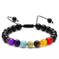Adjustable seven chakra braided bracelet with natural lava stones and colored agate beads - Black Agate Style