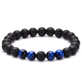 Black lava stone and blue tiger eye beaded yoga bracelet for aromatherapy - Blue Tiger Eye + Lava Stone (Elastic)