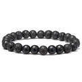 Black lava rock and matte agate beaded yoga bracelet with 8mm natural stones - Matte Stone + Lava Stone (Elastic)