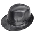 Classico cappello Fedora nero in pelle PU con tesa cucita e stile vintage maschile - Taglia unica / PU Nero