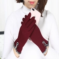 Winter touch screen knitted gloves for women in wine red with faux fur trim and buttons - Wine Red Fur Cuff With Three Buttons