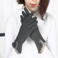 Dark grey knitted thermal gloves with faux fur trim and decorative purple buttons - Grey Fur Cuff With Three Buttons