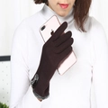 Warm dark brown knit gloves for women with touchscreen fingers and faux fur trim - Brown Fur Cuff With Three Buttons