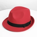 Cappello Fedora rosso classico stile inglese con nastro nero per uomo e donna - M (56-58cm) / Rosso