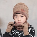 Ensemble d'hiver enfant avec bonnet tricoté kaki, écharpe polaire et gants - Khaki Enfants