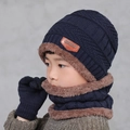 Ensemble d'hiver bleu marine pour enfants avec bonnet doublé, écharpe et gants assortis - Enfant Bleu Marine
