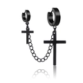 Orecchini a croce in acciaio inossidabile nero con catena su sfondo bianco - Stile Connettore Singolo / Nero