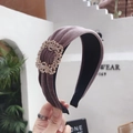 Dusty pink velvet headband with sparkling crystal buckle and wide padded design - Cocoa