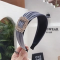 Gray velvet headband with sparkling rhinestone accents and elegant pleats for women - Gray