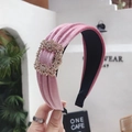 Pink velvet padded headband with a rectangular rhinestone buckle for a vintage royal look - Pink