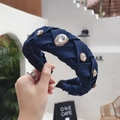 Elegant navy blue braided headband featuring large waterdrop rhinestones and crystal detail - Navy Blue