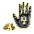 Rock hand gesture brooch in black enamel with golden Ankh symbol and butterfly clutch - Ankh Symbol Palm