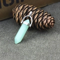 Natural light green stone hexagonal prism pendant with silver metallic clasp - Light Green Jade