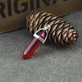 Polished red hexagonal crystal point necklace pendant with silver metal bail - Ruby Red Crystal