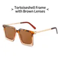 Square tortoise sunglasses with brown lenses and golden metal temples for outdoors - Tortoiseshell Frame Tea Lens