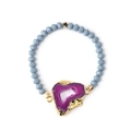 Pulsera de cuentas de cristal gris con rodaja de ágata druzy púrpura y baño de oro - Ágata Púrpura/Cuentas Grises