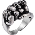Vintage gothic open ring featuring triple skull design in antique silver finish - Adjustable Open / Side-by-side Skulls Style / Antique Silver (MR001s)