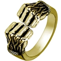 Vintage gold adjustable double fist open ring with detailed muscular texture for men - Adjustable Open / Gold