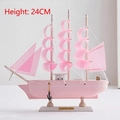 Mediterranean style 24cm wooden sailboat model in light pink and white finish - Pink 24cm