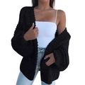 Women's oversized chunky knit mohair cardigan in black featuring thick texture - S / Black