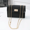 Black litchi-grain PU crossbody phone bag with gold metal chain strap and turn-lock closure - Black