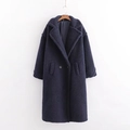 Detailed shot of dark blue faux shearling teddy coat with lapels and single-breasted buttons - S / Tops / Dark Blue