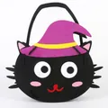 Halloween black cat felt candy bag with purple wizard hat for trick-or-treating - Cat
