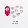 Detail of silver heart nail charms with rhinestones showing 8x6.6mm size and LF3018 code - Heart Shape (LF3018) / 1 Piece
