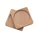 Square wooden coaster with circular groove set made from natural solid wood with grain - Beech Wood Square with Round Groove 10cm