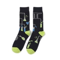 Detail of crew socks featuring green science lab patterns like flasks and test tubes - Science Lab Equipment Style (A358)