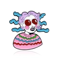Spilla artistica in smalto con ragazza con capelli viola e occhiali rossi su sfondo bianco - Stile Personaggio dei Cartoni Animati (CC072)