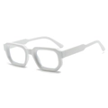 Macro side view of white chunky square frames and thick temples of retro glasses - White Frame Transparent Lens