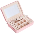 Portagioie rosa portatile con specchio, pannello orecchini e fessure per anelli da viaggio - Rosa