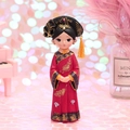 Miniature figurine of a girl in a red Chinese wedding dress and black phoenix crown - Empress Style (1060-13B)