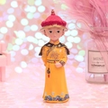Miniature Qing Dynasty Emperor figurine in yellow resin with detailed golden relief - Emperor Style (1060-13A)