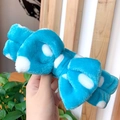 Detailed view of the soft blue plush headband with white polka dots and a bow design - 4# Blue White Polka Dots