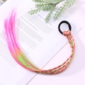 Rainbow ponytail hair extension with pink and green gradient braid on black elastic band - 1# Colorful Braid