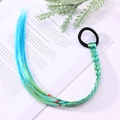 Kids hair tie with colorful blue and green gradient braided synthetic hair extensions - 5# Green Braid