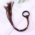 Dark brown braided hair tie with colorful heart-shaped beads and synthetic hair extensions - 18# Brown Braid With Hearts
