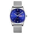 DEDIMA men's quartz watch with blue dial and silver stainless steel mesh strap - Silver Band Blue Dial