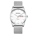 Silver mesh band watch for men with white dual calendar dial and quartz movement - Silver White Dial