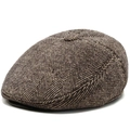 Casquette plate en laine à chevrons gris-brun avec texture vintage haut de gamme - Taille unique / Kaki