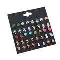 Set of cute colorful enamel animal and fruit stud earrings on white display card - 18 Pairs Colorful Cartoon Set