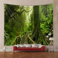 Bohemian forest wall tapestry featuring mossy trees and a small wooden bridge over a creek - 73X95CM (Brushed Fabric) / Mossy Ancient Tree and Secret Bridge (GT100000)