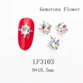Macro shot of silver alloy rhinestone nail charm LF3103 in floral shape, 9x10.5mm size - 3103 Crystal AB Silver Base Gem Flower (LF3103)