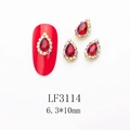 Detail of red teardrop nail rhinestones with AB crystals in 6.3x10mm size - 3114 Bright Red Gold Base Teardrop (LF3114)