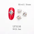 Detailed macro of LF3116 aurora crystal nail charm with 9x10.5mm sunflower alloy design - 3116 Crystal AB Silver Base Rivoli Stone (LF3116)